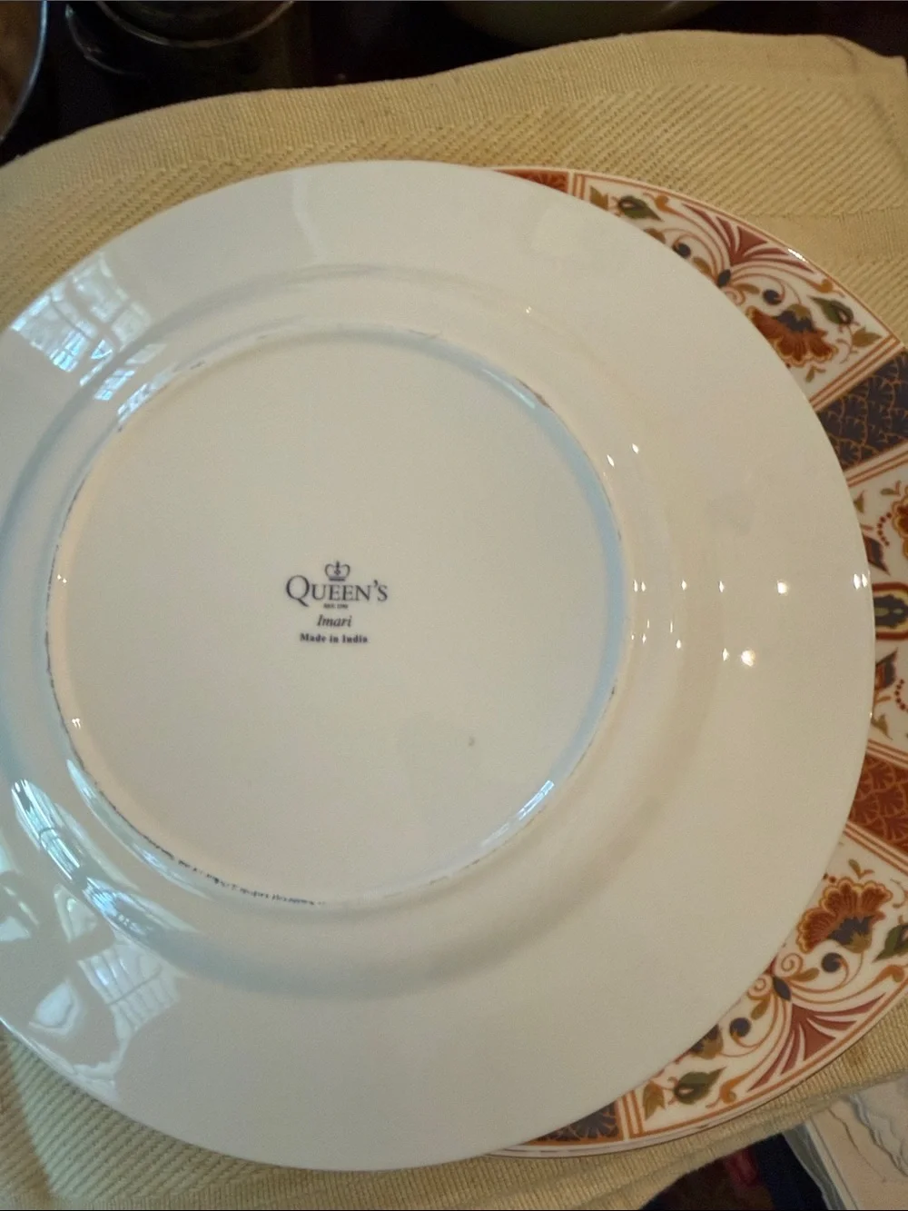 4 Decorative White Dinner Plate with Red, Blue and Gold Pattern
